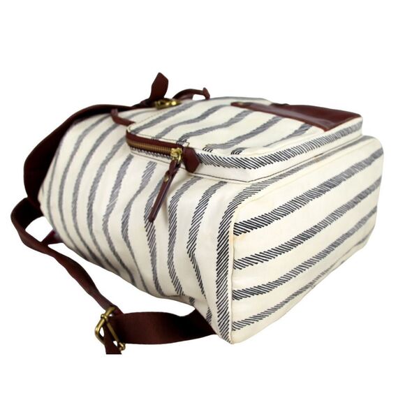 Fossil WHITE GRAY COATED CANVAS BROWN LEATHER TRIM HANDLES SHOULDER BAG BACKPACK main image 4